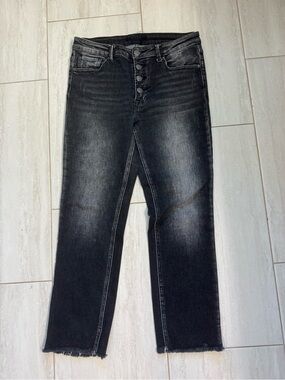 High-Rise Black Washed Straight-Leg Jeans with Button Fly